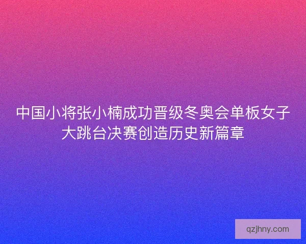 中国小将张小楠成功晋级冬奥会单板女子大跳台决赛创造历史新篇章